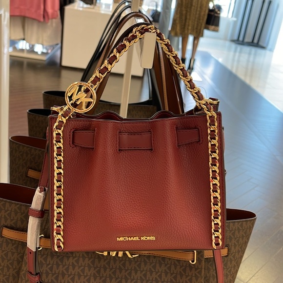 Michael Kors Women's Mina Small Belted Chain Crossbody Shoulder Bags Dark Cherry - Picture 1 of 16